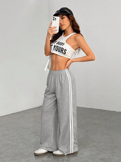 PETITE Casual Contrast Side Striped Straight Leg Sweatpants, Graduation, Teacher For Women, Back To School,Petite Women