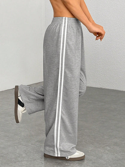 PETITE Casual Contrast Side Striped Straight Leg Sweatpants, Graduation, Teacher For Women, Back To School,Petite Women