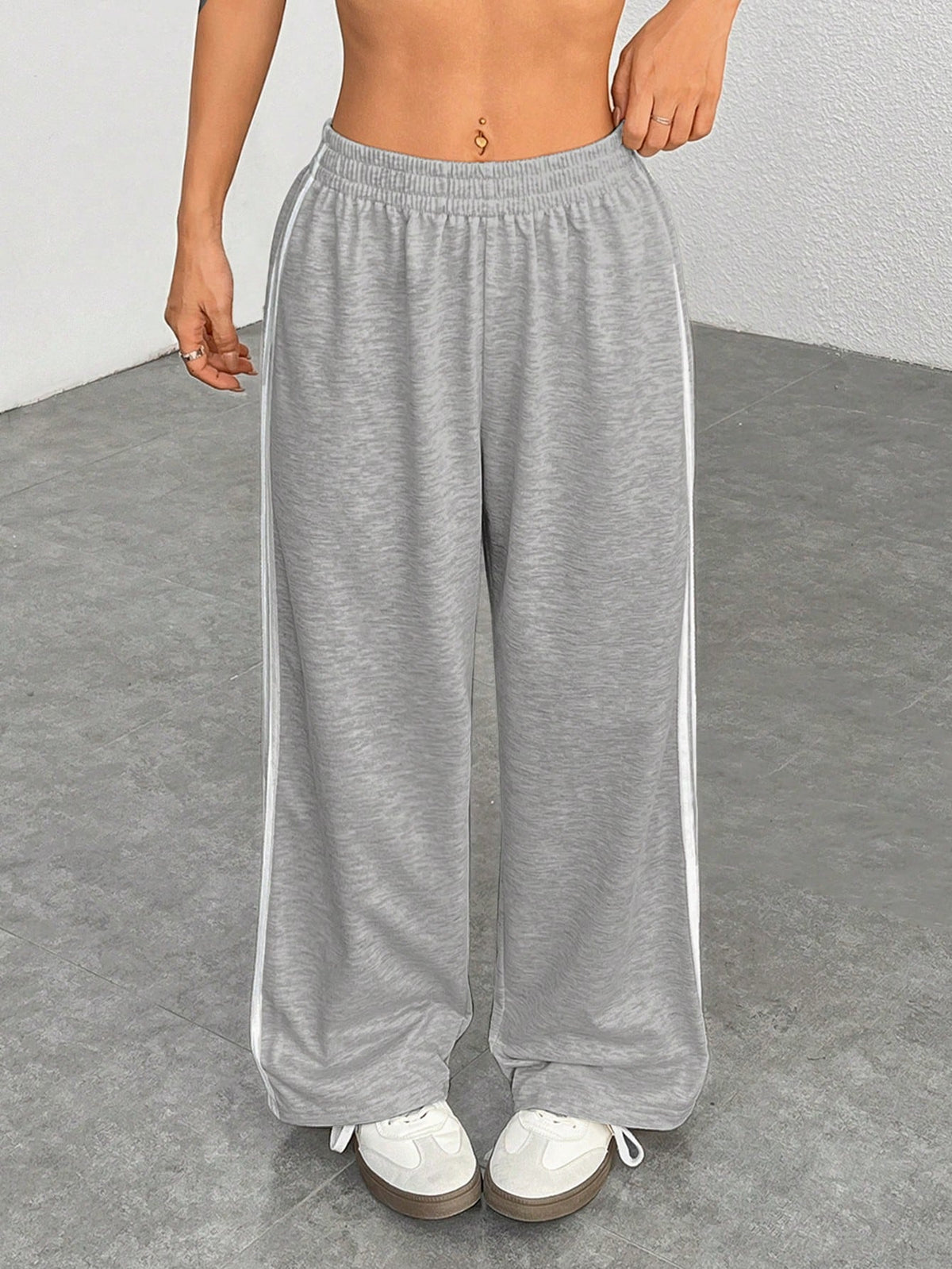 PETITE Casual Contrast Side Striped Straight Leg Sweatpants, Graduation, Teacher For Women, Back To School,Petite Women