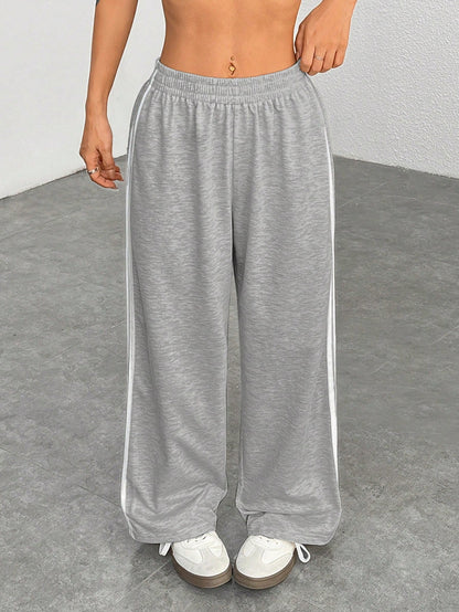 PETITE Casual Contrast Side Striped Straight Leg Sweatpants, Graduation, Teacher For Women, Back To School,Petite Women