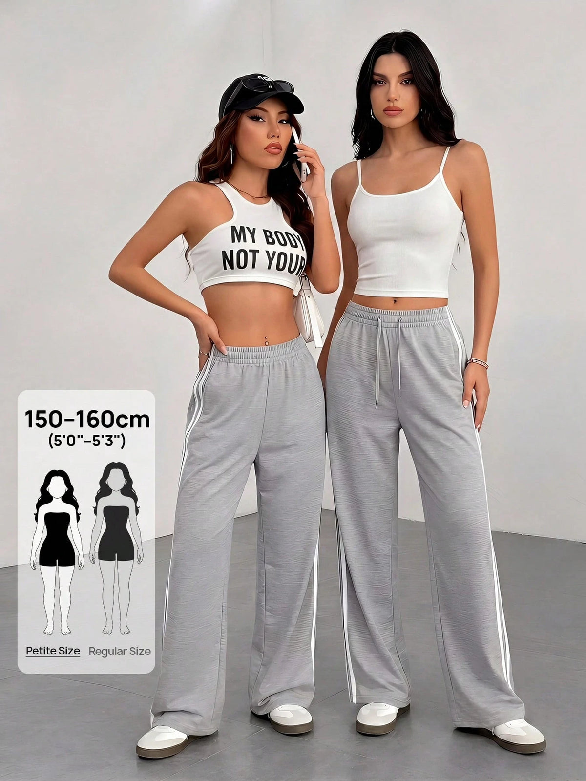 PETITE Casual Contrast Side Striped Straight Leg Sweatpants, Graduation, Teacher For Women, Back To School,Petite Women