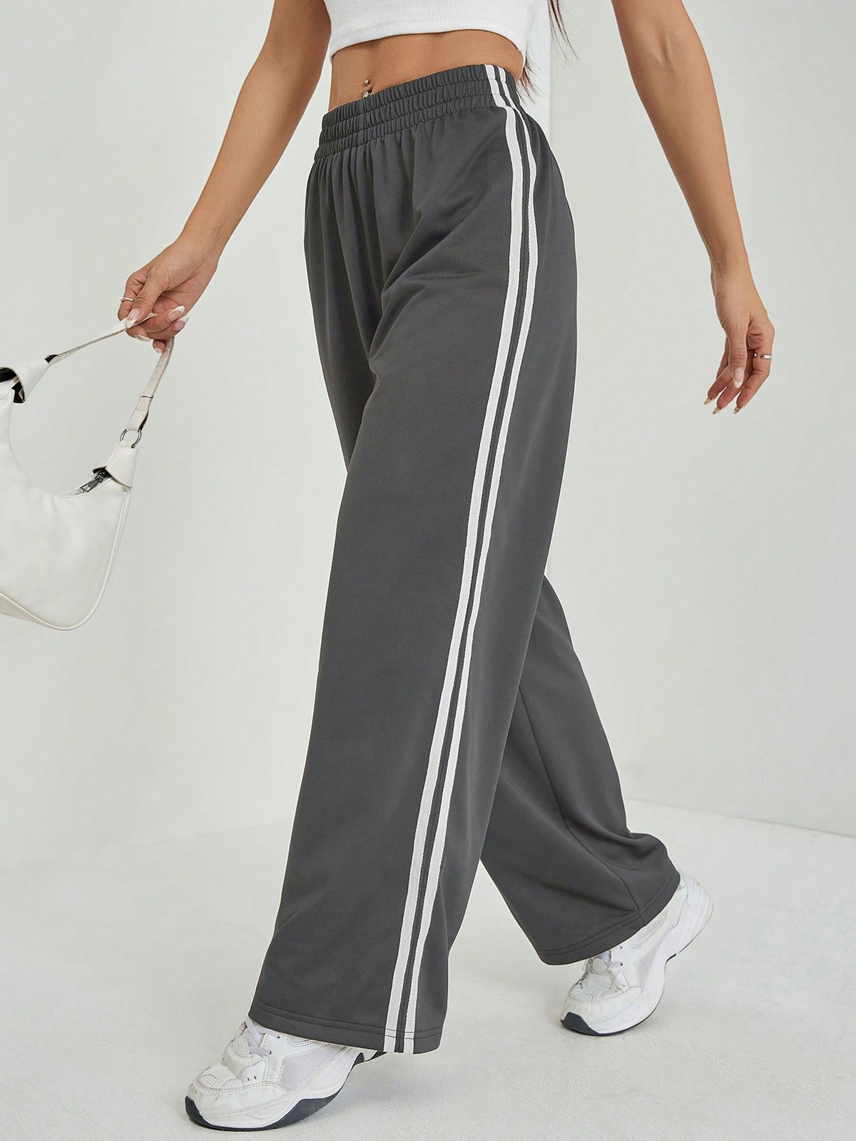 PETITE Casual Contrast Side Striped Straight Leg Sweatpants, Graduation, Teacher For Women, Back To School,Petite Women