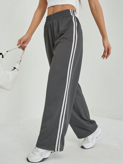 PETITE Casual Contrast Side Striped Straight Leg Sweatpants, Graduation, Teacher For Women, Back To School,Petite Women