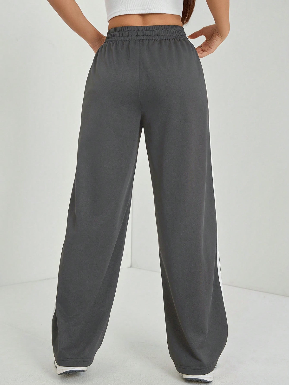 PETITE Casual Contrast Side Striped Straight Leg Sweatpants, Graduation, Teacher For Women, Back To School,Petite Women
