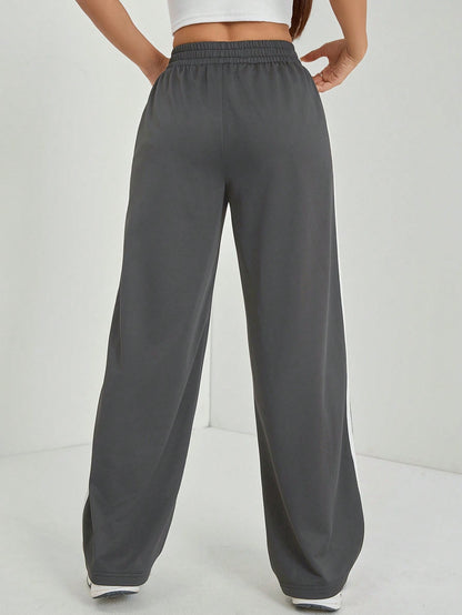 PETITE Casual Contrast Side Striped Straight Leg Sweatpants, Graduation, Teacher For Women, Back To School,Petite Women