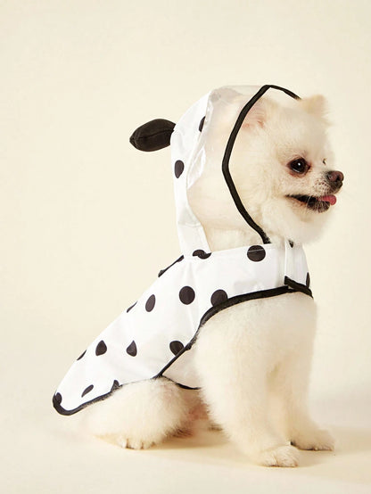 PETSIN 1pc Polka Dot Panda Ear Design Black Edged Waterproof Raincoat, Suitable For Cats & Dogs Going Outdoor In Rainy Days
