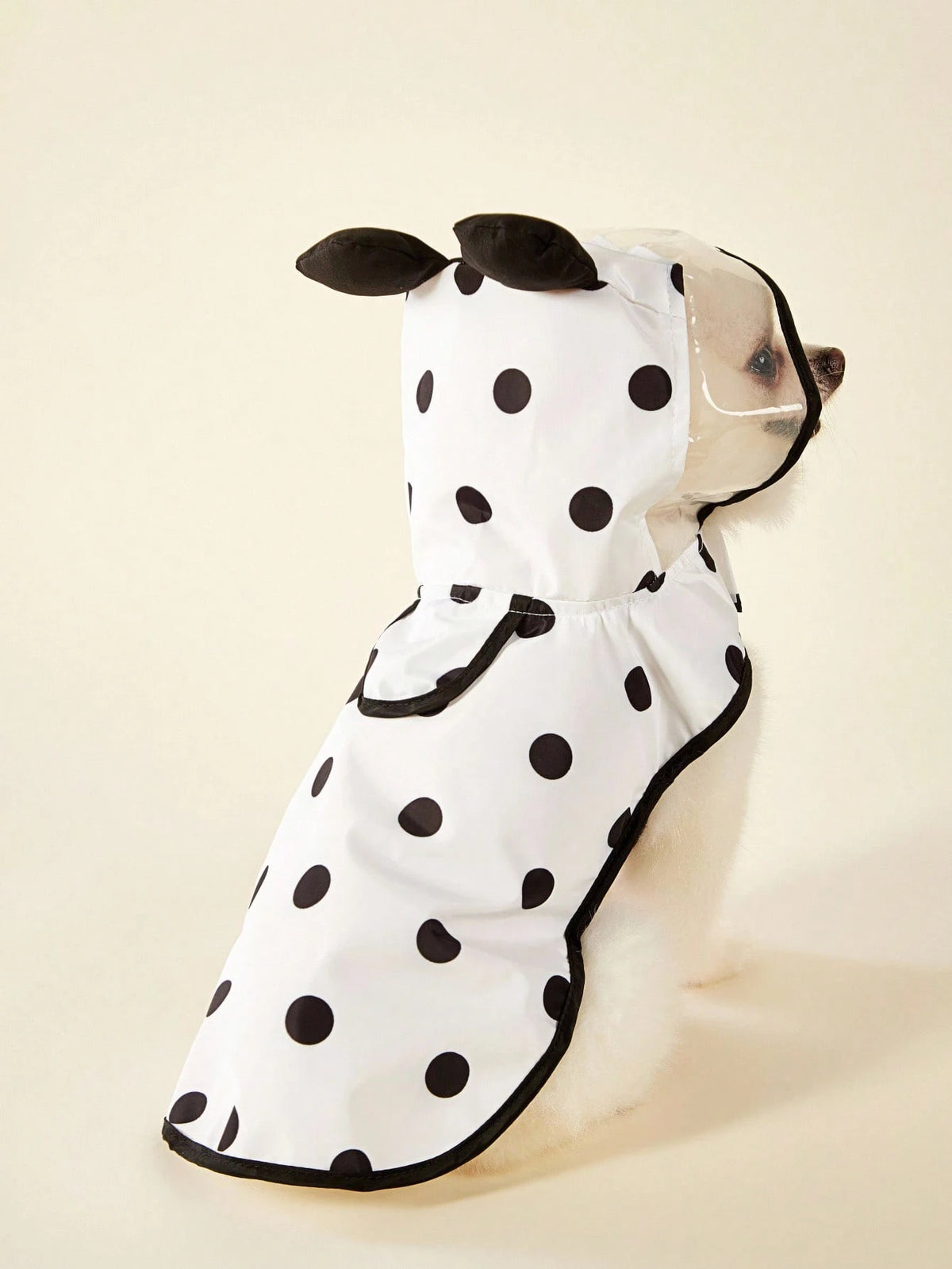 PETSIN 1pc Polka Dot Panda Ear Design Black Edged Waterproof Raincoat, Suitable For Cats & Dogs Going Outdoor In Rainy Days