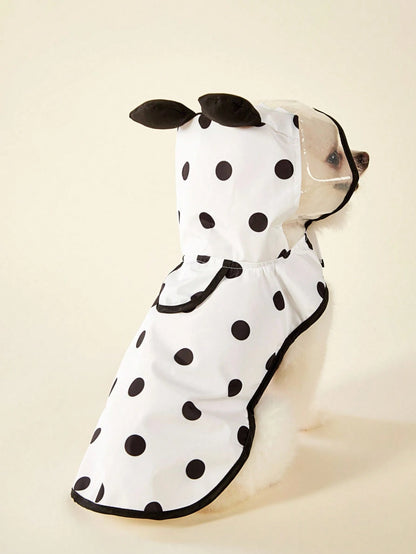 PETSIN 1pc Polka Dot Panda Ear Design Black Edged Waterproof Raincoat, Suitable For Cats & Dogs Going Outdoor In Rainy Days