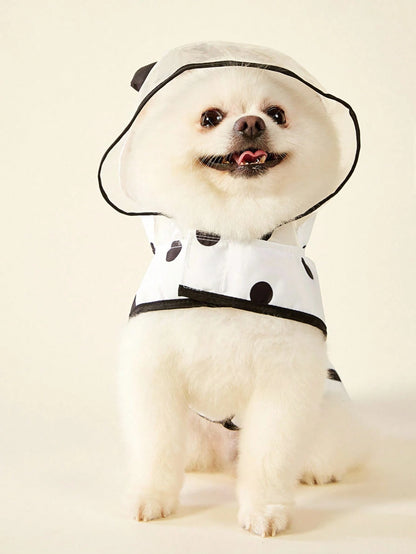 PETSIN 1pc Polka Dot Panda Ear Design Black Edged Waterproof Raincoat, Suitable For Cats & Dogs Going Outdoor In Rainy Days