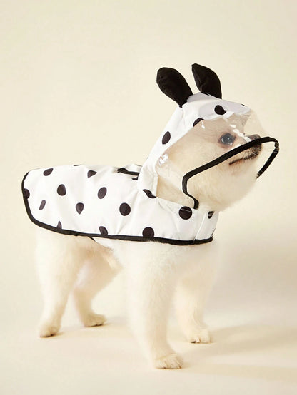 PETSIN 1pc Polka Dot Panda Ear Design Black Edged Waterproof Raincoat, Suitable For Cats & Dogs Going Outdoor In Rainy Days