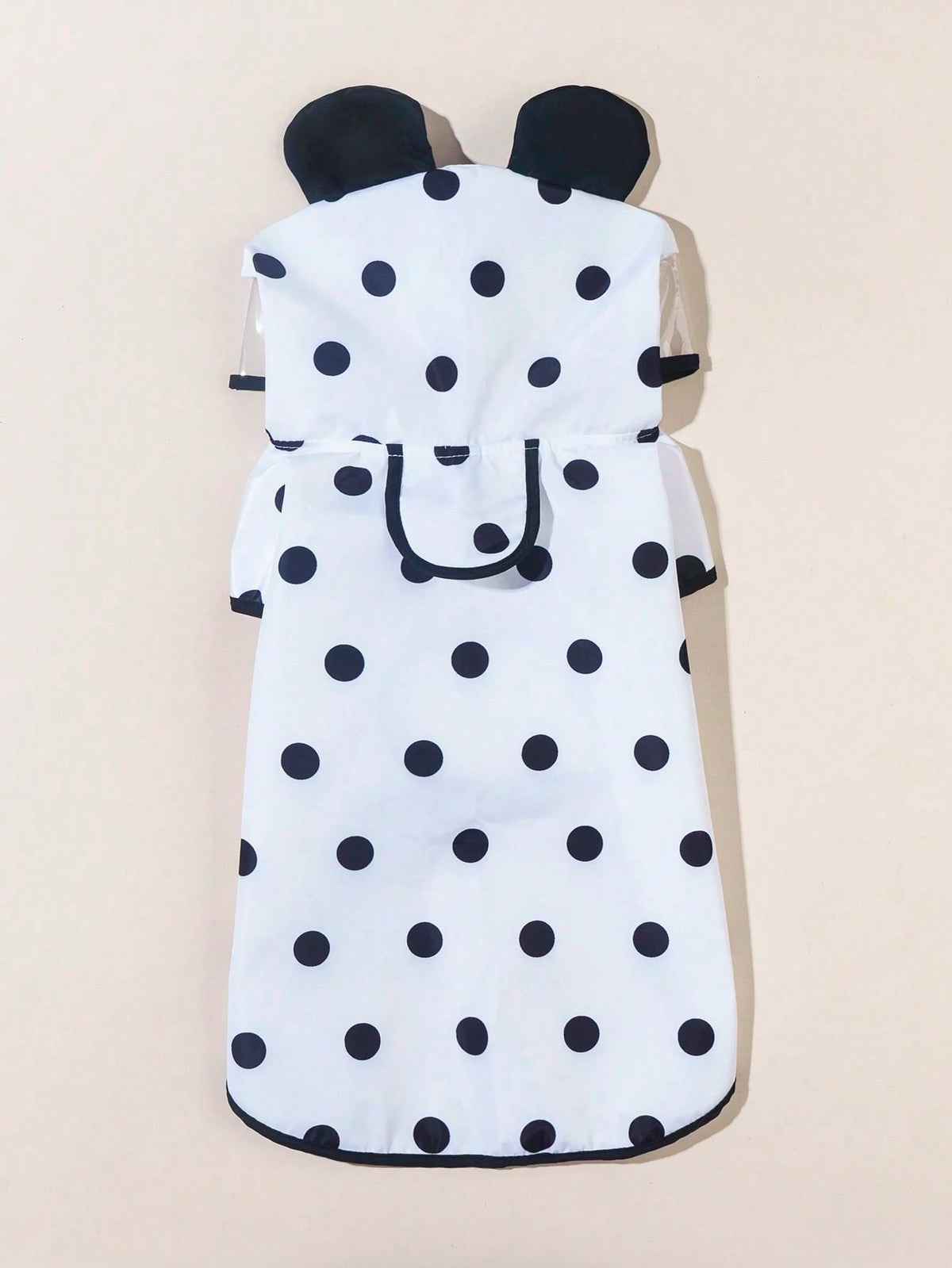 PETSIN 1pc Polka Dot Panda Ear Design Black Edged Waterproof Raincoat, Suitable For Cats & Dogs Going Outdoor In Rainy Days