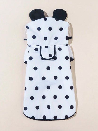 PETSIN 1pc Polka Dot Panda Ear Design Black Edged Waterproof Raincoat, Suitable For Cats & Dogs Going Outdoor In Rainy Days