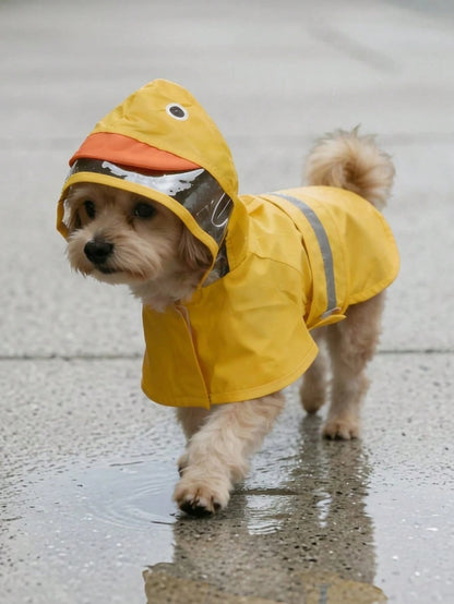 PETSIN Hooded Waterproof Dog Rain Coat With Transparent Visor And Reflective Strips, Cute Duck, Frog, Shark Designs, Suitable For Outdoor Walking And Rainy Days