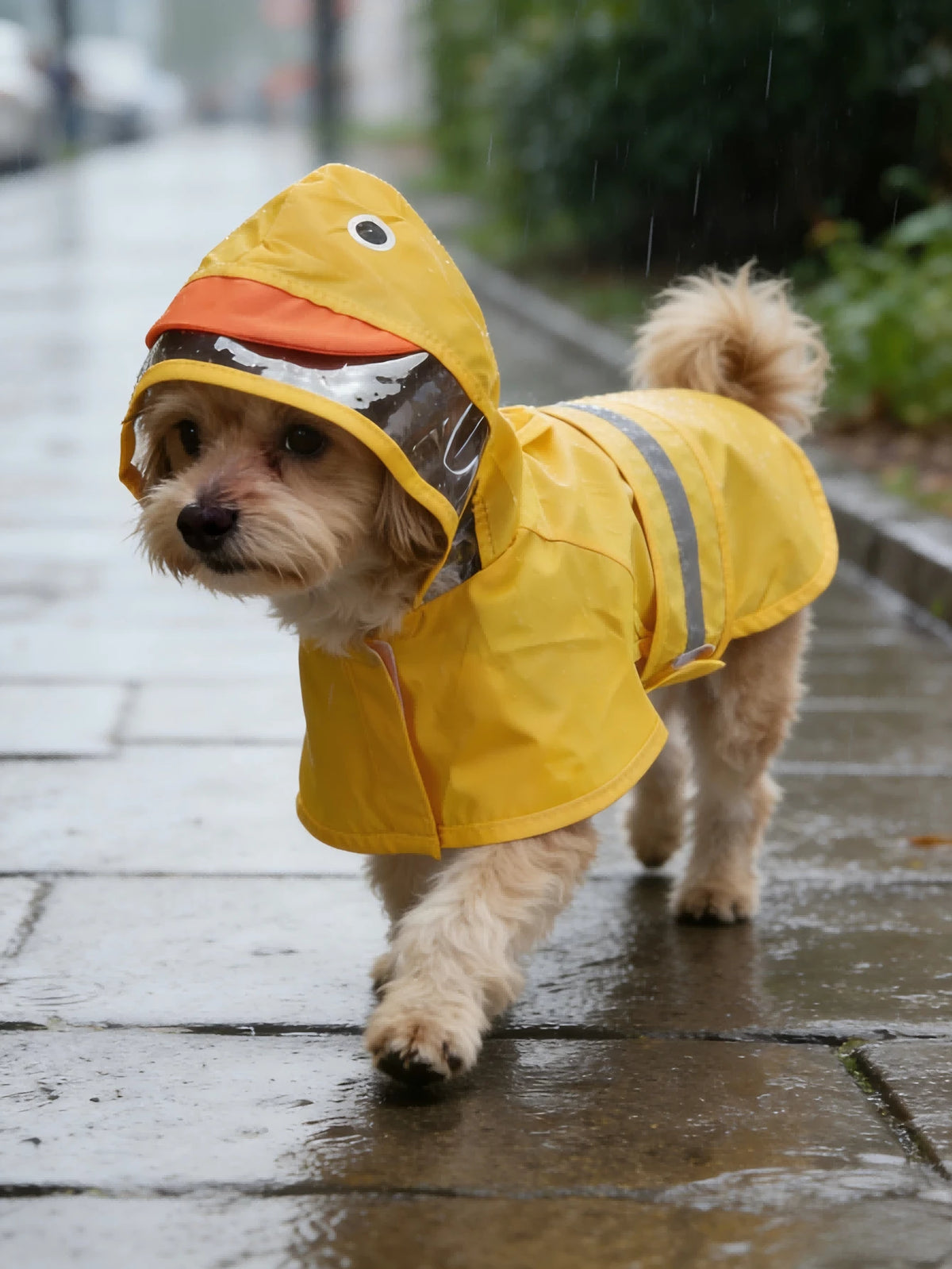 PETSIN Hooded Waterproof Dog Rain Coat With Transparent Visor And Reflective Strips, Cute Duck, Frog, Shark Designs, Suitable For Outdoor Walking And Rainy Days