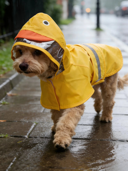 PETSIN Hooded Waterproof Dog Rain Coat With Transparent Visor And Reflective Strips, Cute Duck, Frog, Shark Designs, Suitable For Outdoor Walking And Rainy Days