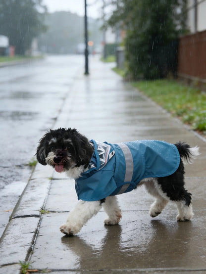 PETSIN Hooded Waterproof Dog Rain Coat With Transparent Visor And Reflective Strips, Cute Duck, Frog, Shark Designs, Suitable For Outdoor Walking And Rainy Days