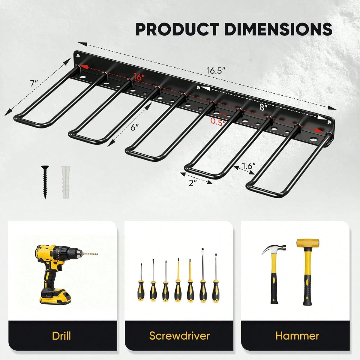 POKIPO Power Tool Organizer, 4 Drill Holder Wall Mount, Heavy Duty Garage Tool Organizer And Storage, Suitable Tool Rack For Tool Room, Workshop