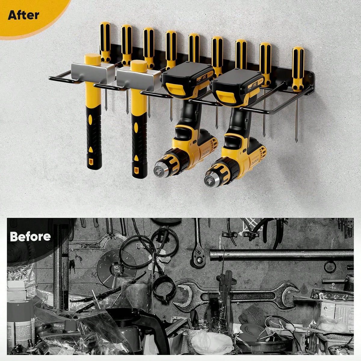POKIPO Power Tool Organizer, 4 Drill Holder Wall Mount, Heavy Duty Garage Tool Organizer And Storage, Suitable Tool Rack For Tool Room, Workshop