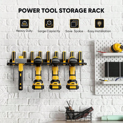 POKIPO Power Tool Organizer, 4 Drill Holder Wall Mount, Heavy Duty Garage Tool Organizer And Storage, Suitable Tool Rack For Tool Room, Workshop