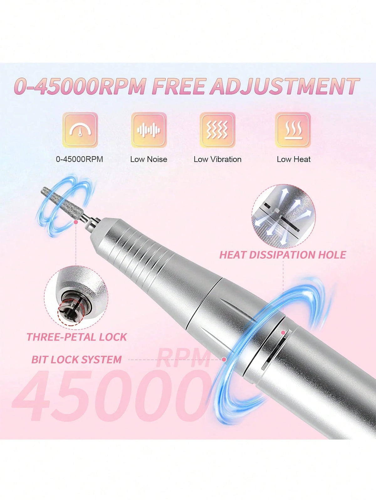 Portable 45000RPM Electric Nail Drill, Rechargeable Professional Tool For Acrylic Nail Removal, Polishing And Nail Art Salon
