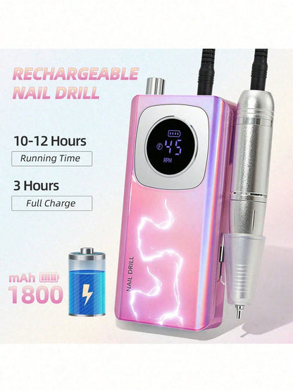 Portable 45000RPM Electric Nail Drill, Rechargeable Professional Tool For Acrylic Nail Removal, Polishing And Nail Art Salon