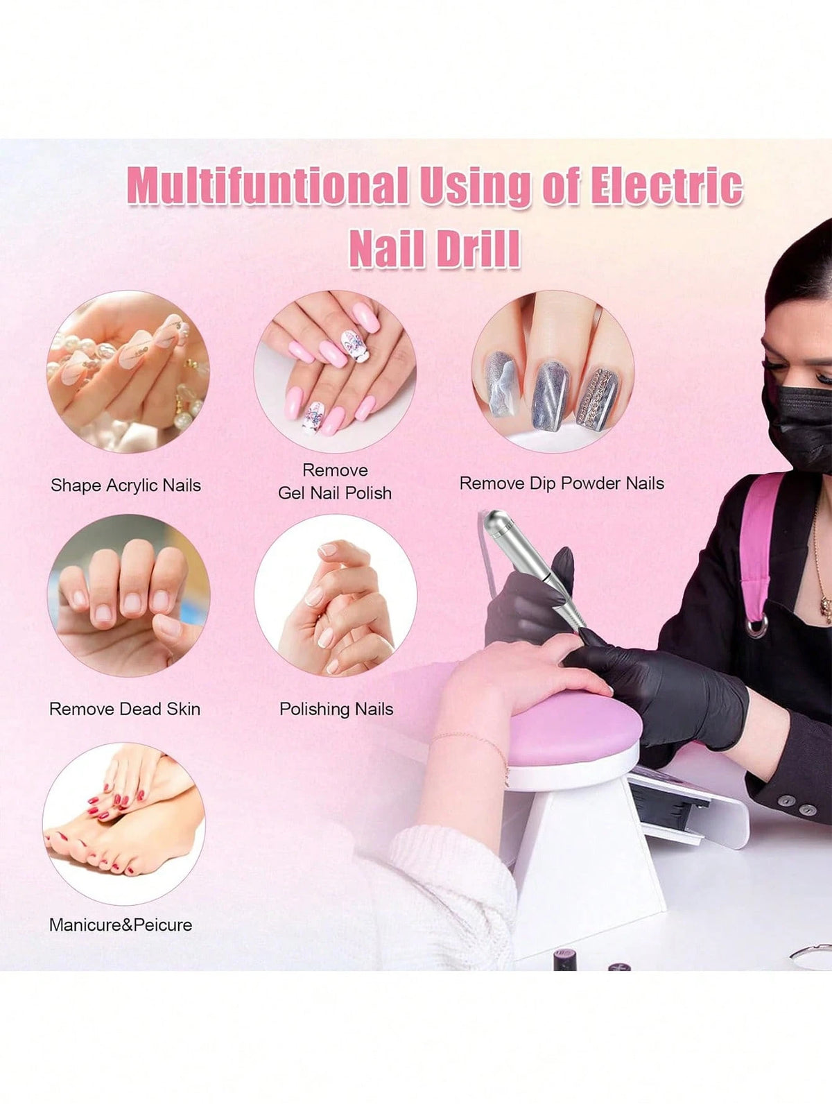 Portable 45000RPM Electric Nail Drill, Rechargeable Professional Tool For Acrylic Nail Removal, Polishing And Nail Art Salon
