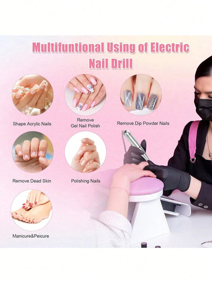 Portable 45000RPM Electric Nail Drill, Rechargeable Professional Tool For Acrylic Nail Removal, Polishing And Nail Art Salon