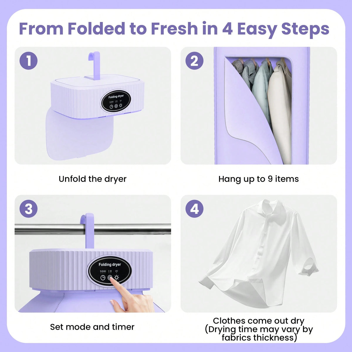 Portable Clothes Dryer, Mini Dryers For Laundry, Small Foldable Electric Compact Drying Machine For Travel,RV, Home And Apartment, With Dry Bag- Purple