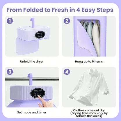 Portable Clothes Dryer, Mini Dryers For Laundry, Small Foldable Electric Compact Drying Machine For Travel,RV, Home And Apartment, With Dry Bag- Purple