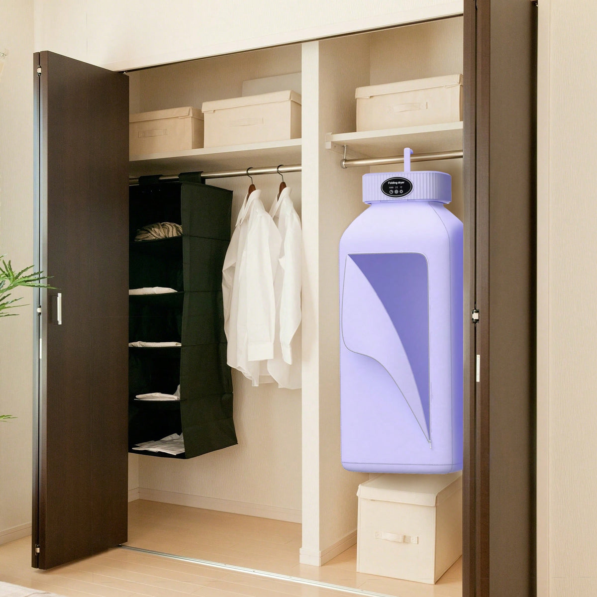 Portable Clothes Dryer, Mini Dryers For Laundry, Small Foldable Electric Compact Drying Machine For Travel,RV, Home And Apartment, With Dry Bag- Purple