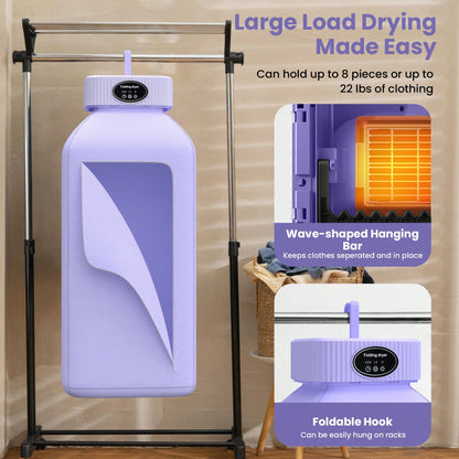 Portable Clothes Dryer, Mini Dryers For Laundry, Small Foldable Electric Compact Drying Machine For Travel,RV, Home And Apartment, With Dry Bag- Purple