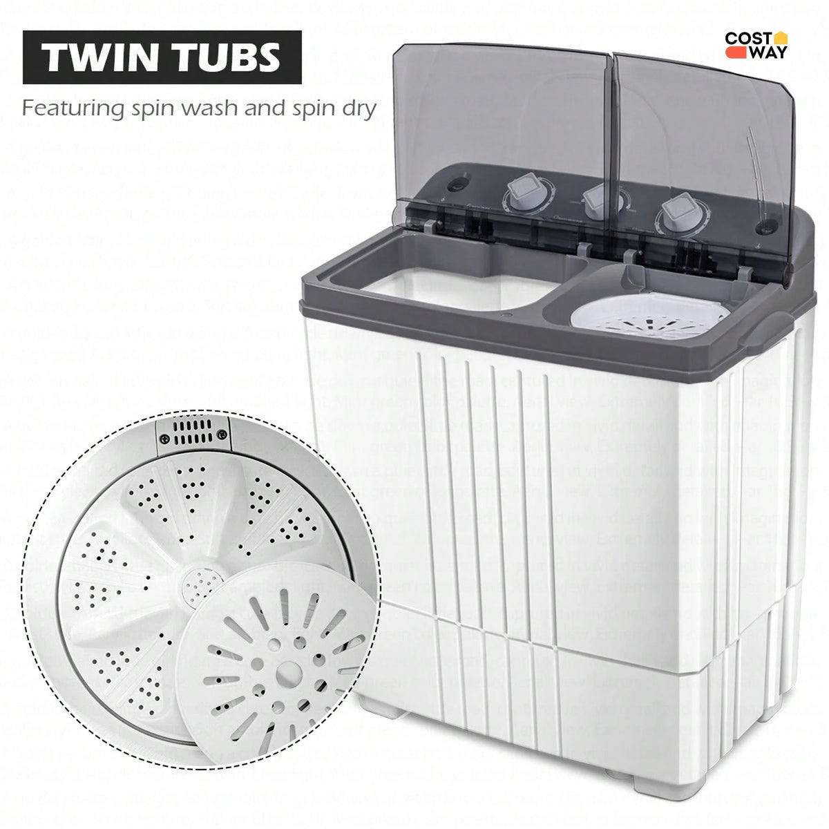 Portable Portable Washing Machine, 20 LBS Twin Tub Laundry Machine, Mini Compact Twin Tub