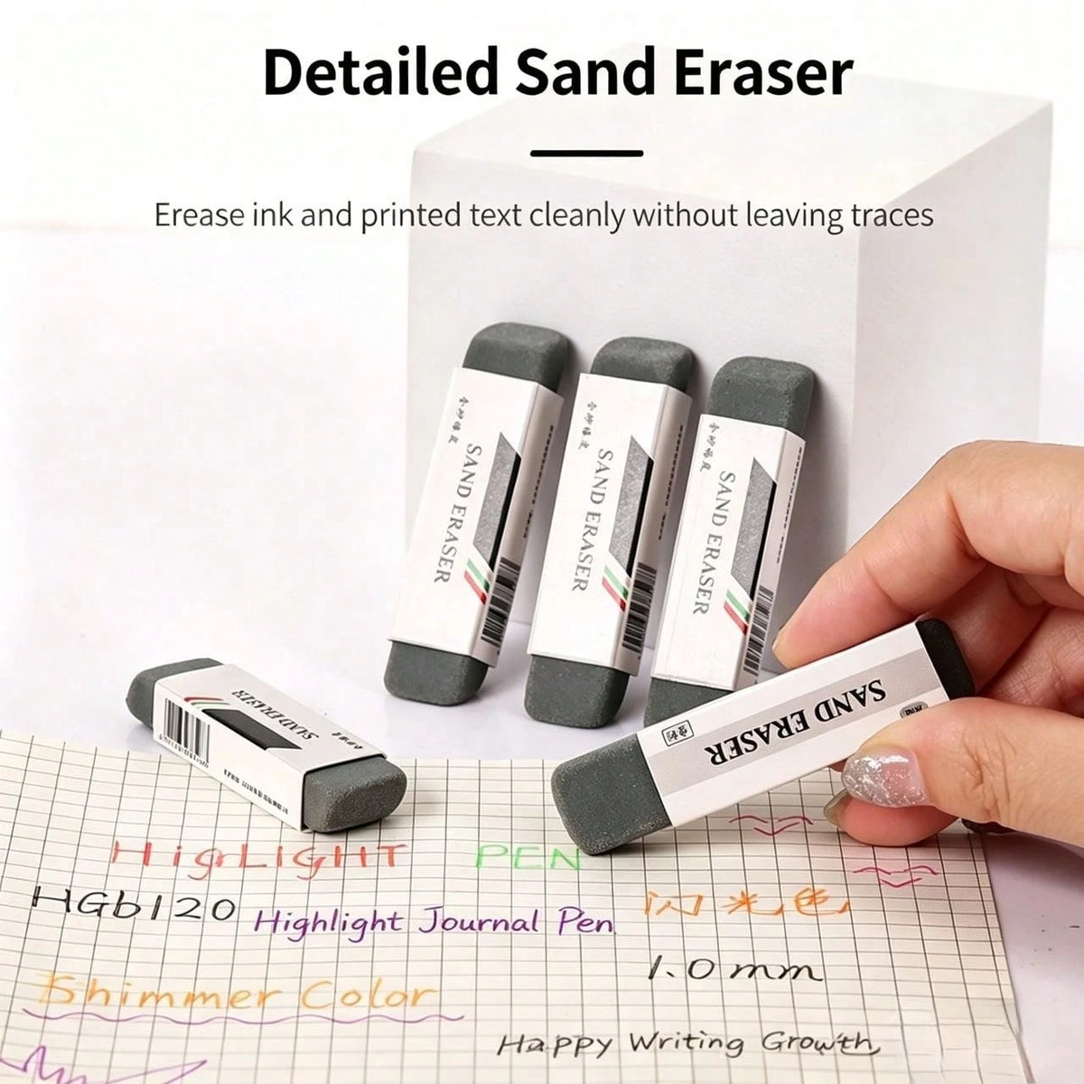 Premium TPR Ballpoint Pen Eraser- Rectangular, Perfect For Students And Office Use, Compatible With Gel Pens, Ballpoint Pens And Fountain Pens, Rubber Material, Black, Back To School