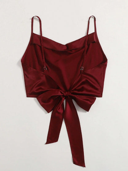 Privé Date Night Tie Back Satin Concert Crop Cami Top