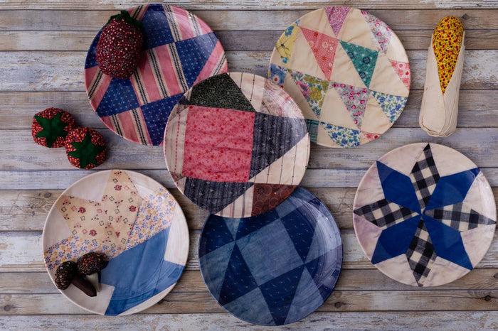 Quilted Kansas Melamine Dinner Plates - S/4