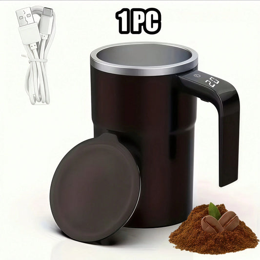 Rechargeable Self-Stirring Coffee Mug, Automatic Magnetic Stirring With Temperature Display, Made Of 304 Stainless Steel, Ideal For Milk & Cocoa In Office, Kitchen, Travel And Summer Use