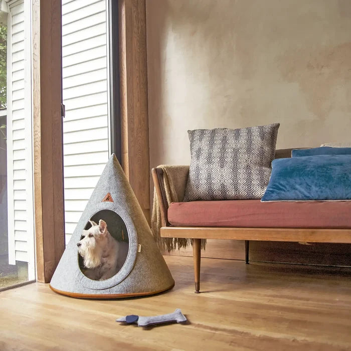 Recycled Felt Pet Cave / Bed - Modern Foldable Dog House, Grey
