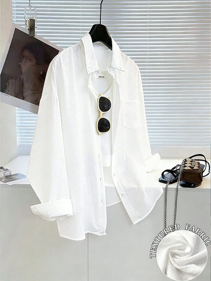 Resyla Women's Casual Versatile Solid Color Textured Fabric Shirt