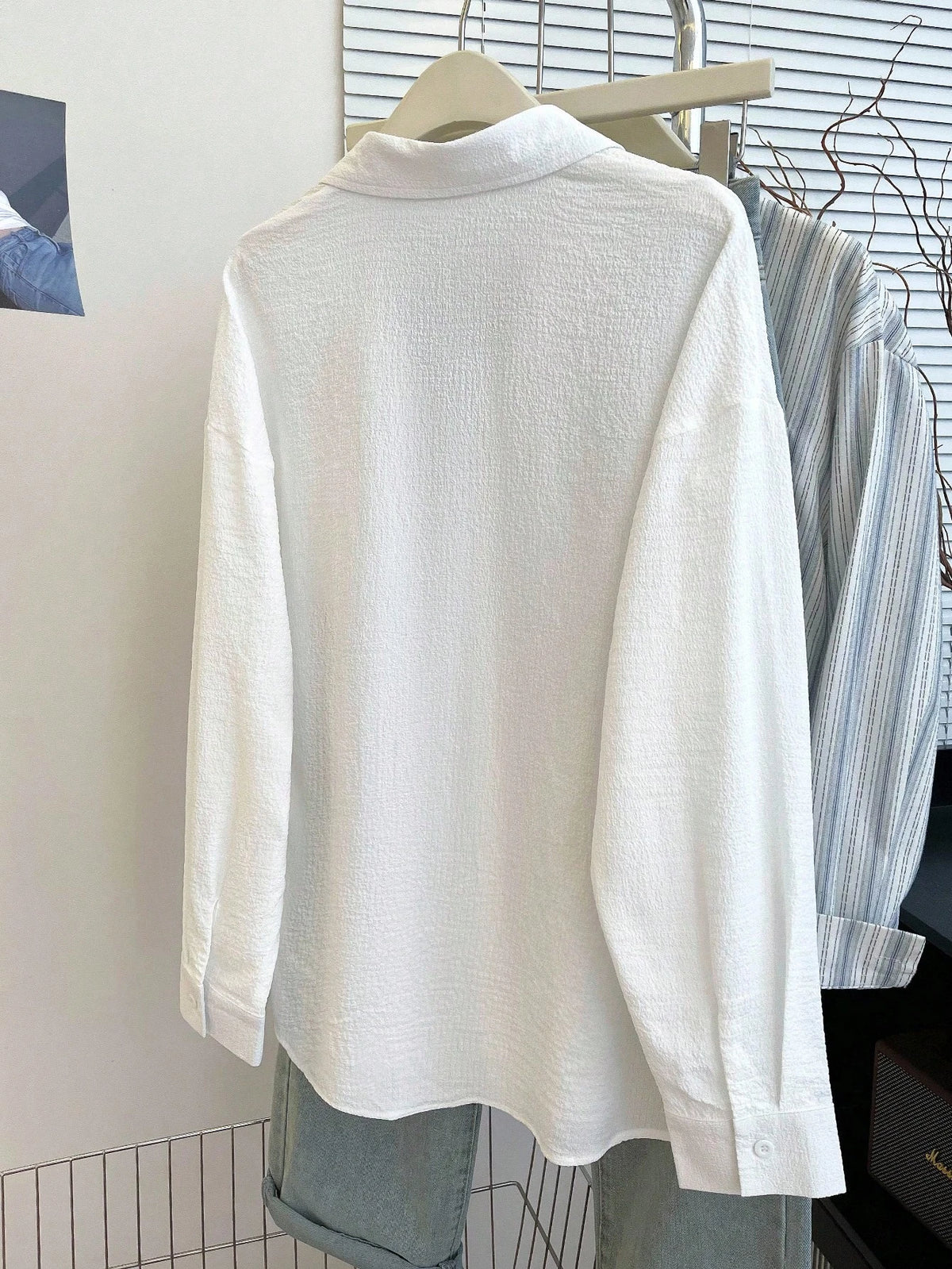 Resyla Women's Casual Versatile Solid Color Textured Fabric Shirt