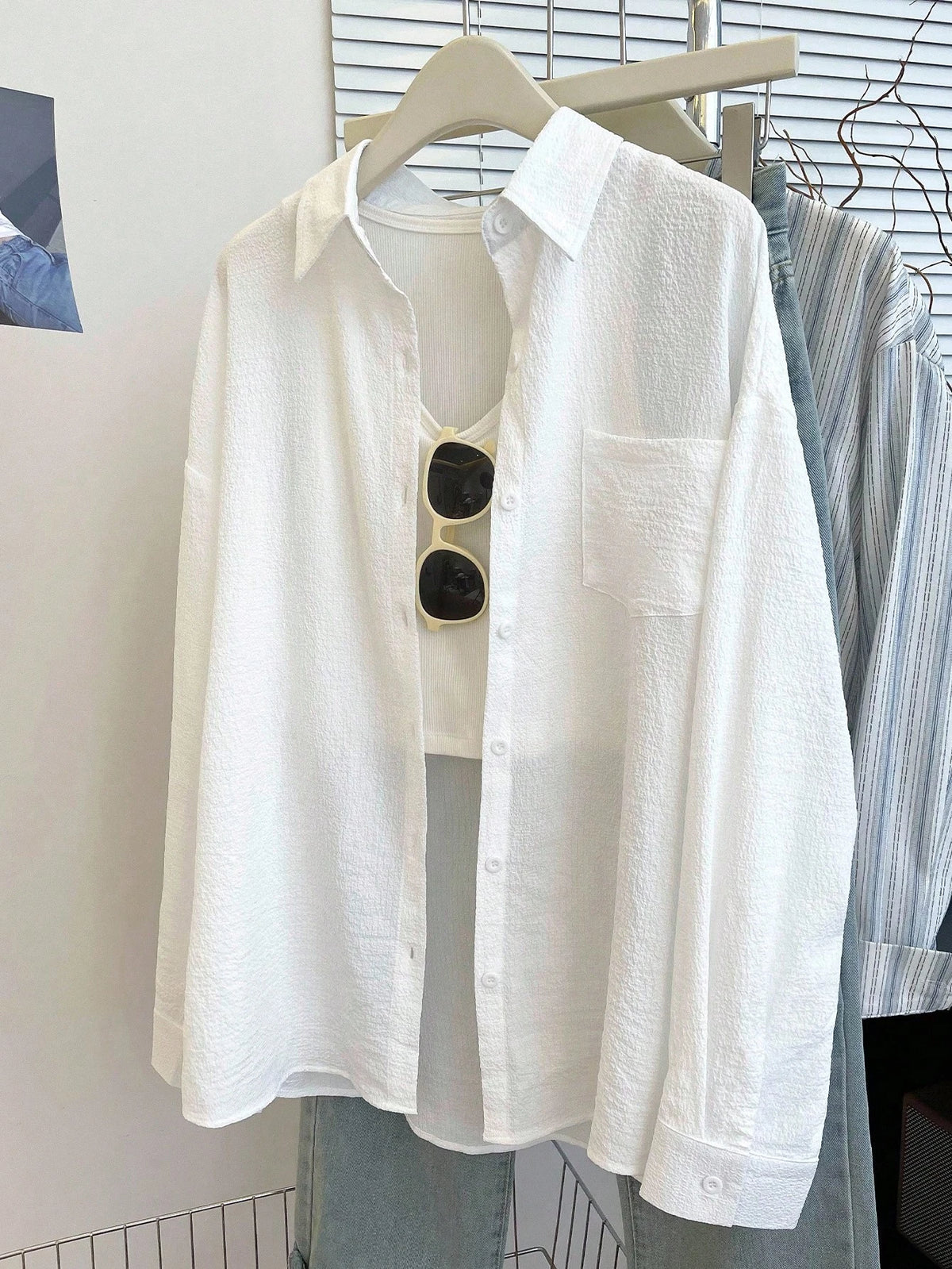 Resyla Women's Casual Versatile Solid Color Textured Fabric Shirt