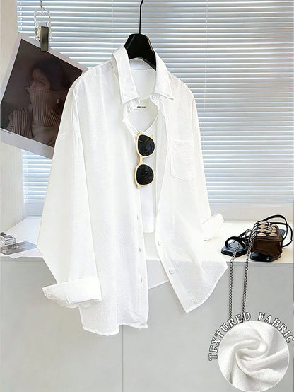 Resyla Women's Casual Versatile Solid Color Textured Fabric Shirt