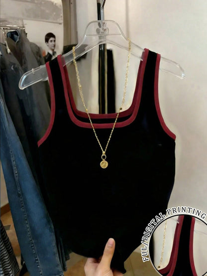 Resyla Women's Sleeveless Fitted Contrast Color Tank Top