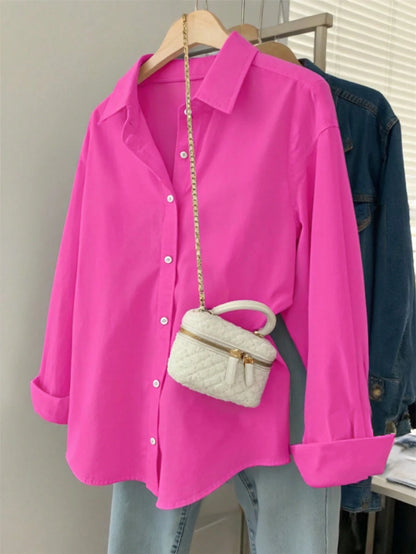 Resyla Women's Solid Color Long Sleeve Single-Breasted Casual Commuter Shirt