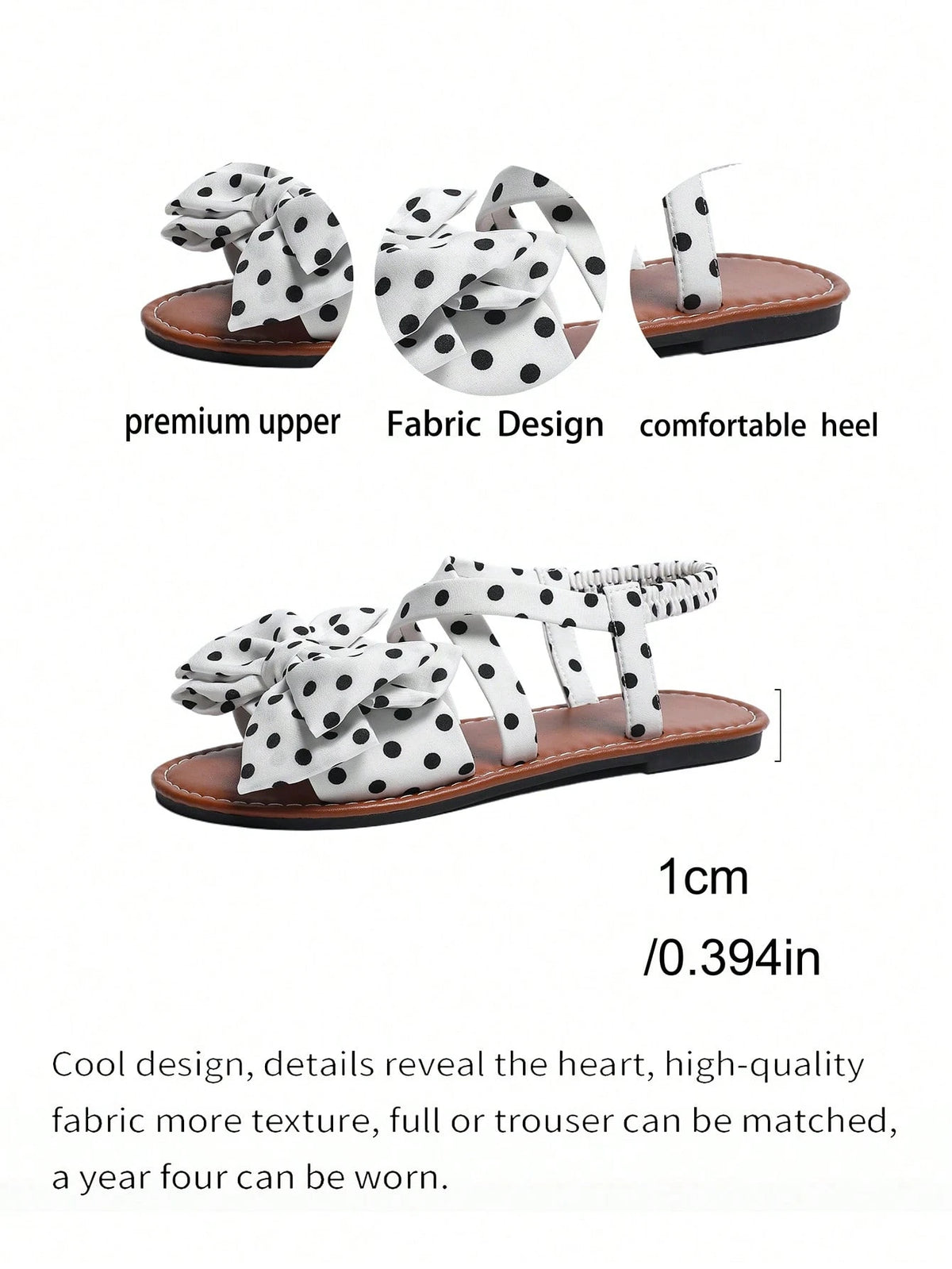 Retro Polka Dot Big Bow Flat Sandals, Black Sweet Criss-Cross Elastic Band Open Back Design, Versatile Comfortable Shoes For Vacation, Commute, Date