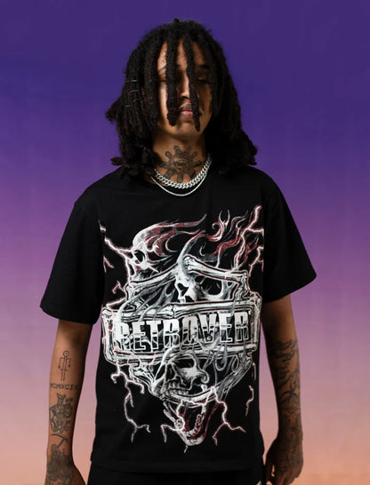 RETRO VERT RED SKULL SHIRT-BLACK
