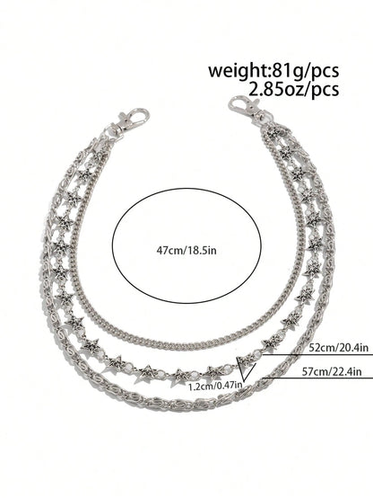 ROMWE Fairycore 1pc Punk Star Geometric Chain Waist Chain, Men's Personalized Hip Hop Multi-Layer Body Chain, Daily Music Festival Party Wear, Unisex, Jewelry Gift