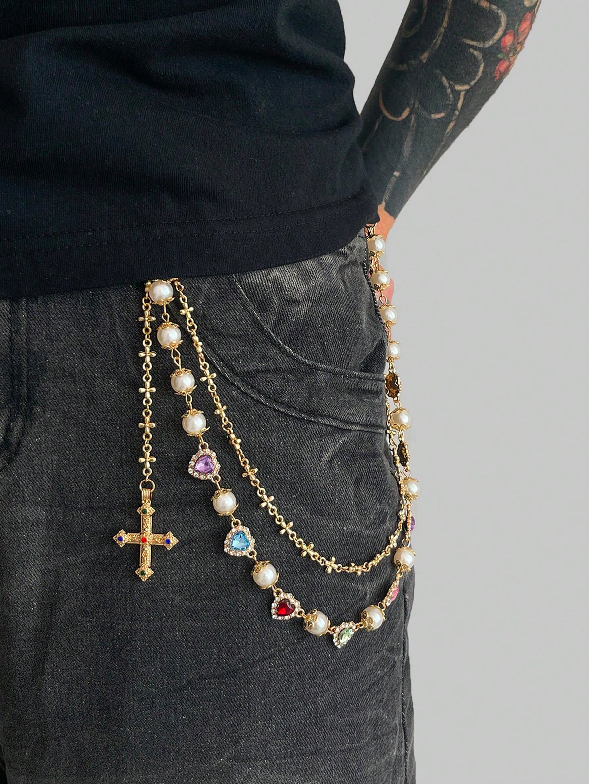 ROMWE Fairycore 1pc Punk Star Geometric Chain Waist Chain, Men's Personalized Hip Hop Multi-Layer Body Chain, Daily Music Festival Party Wear, Unisex, Jewelry Gift
