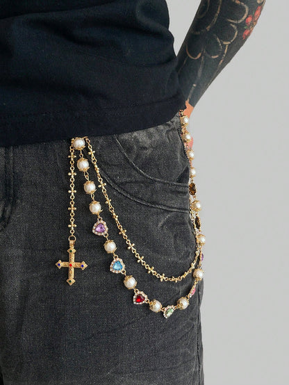 ROMWE Fairycore 1pc Punk Star Geometric Chain Waist Chain, Men's Personalized Hip Hop Multi-Layer Body Chain, Daily Music Festival Party Wear, Unisex, Jewelry Gift