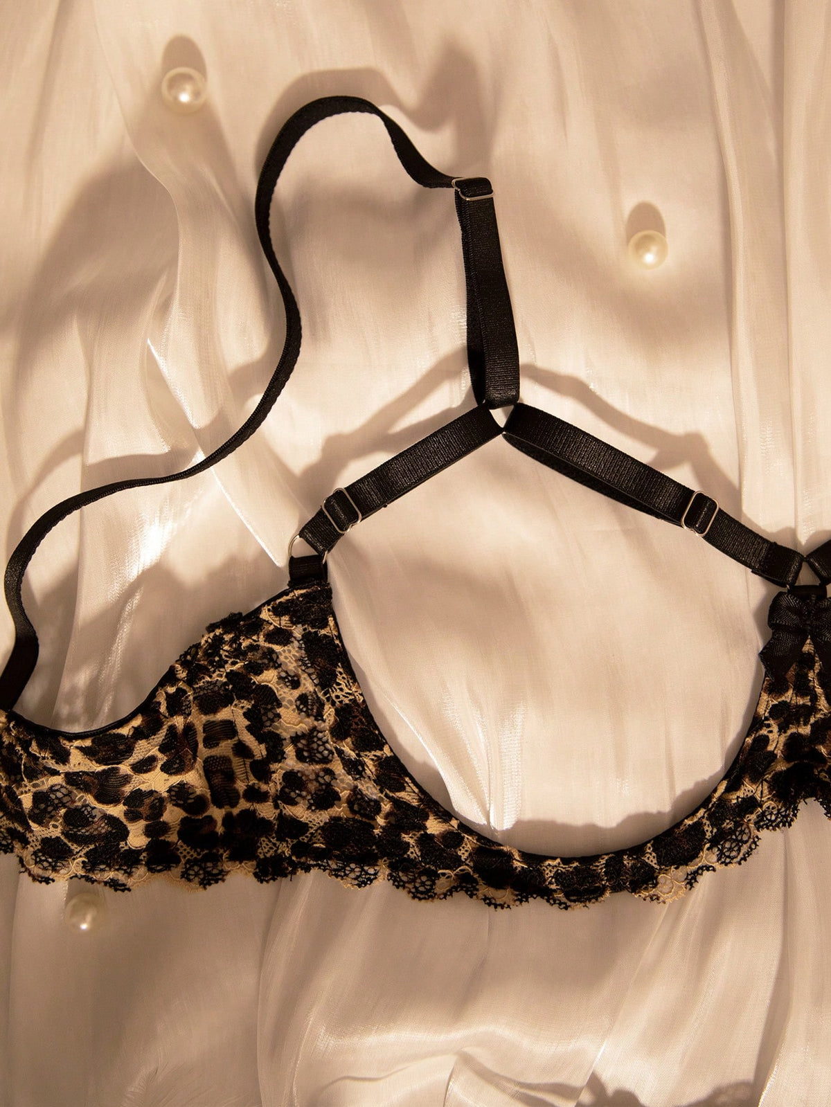 ROMWE Goth Leopard Print Lace Patchwork Mesh Crotchless Panties Women Sexy Lingerie Set