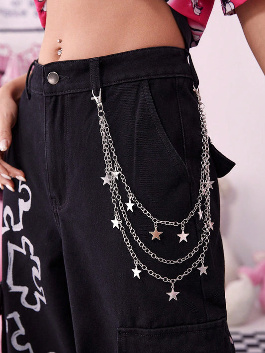ROMWE Grunge Punk 1pc Women Star Charm Layered Fashion Pants Chain For Clothes Decoration Street